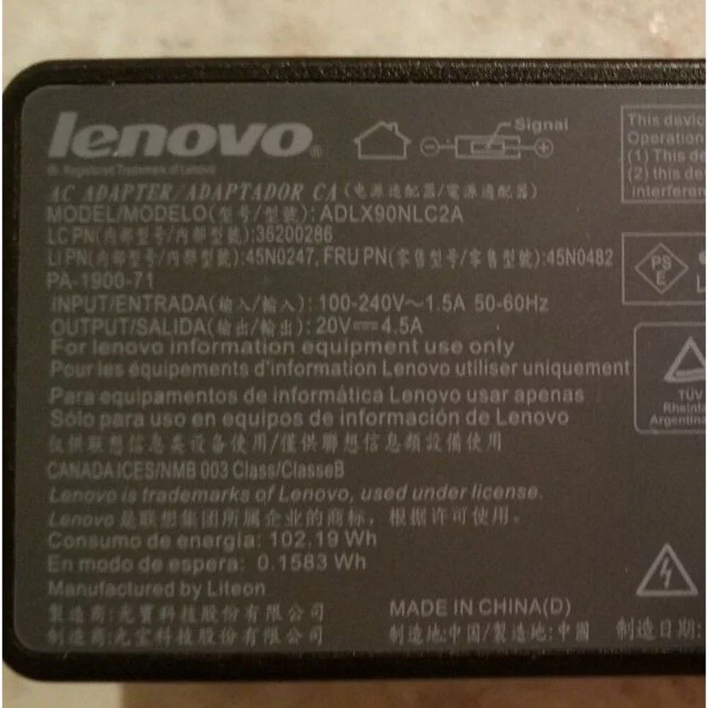 Genuine Lenovo 90W 20V 4.5A Thinkpad Charger Laptop Adapter Thinkpad ADLX90NLC2A